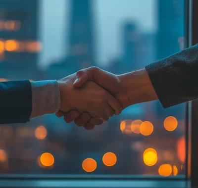 handshake cityscape